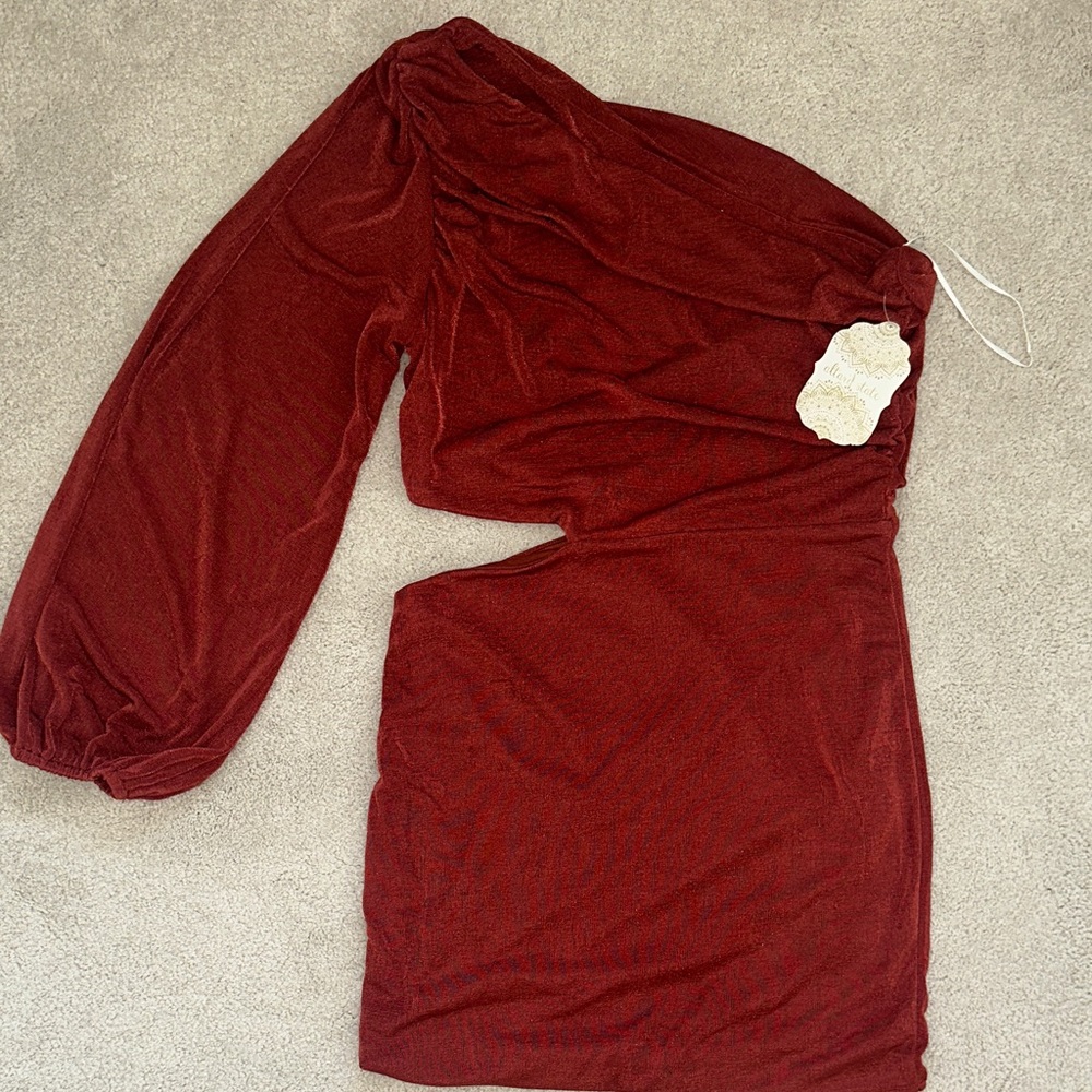 Altar’d State Fall One-Shoulder Copper Mini Dress